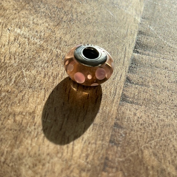 Pandora Glass Pink Dotted Polka Dot Glass Murano Charm EUC - Picture 9 of 11